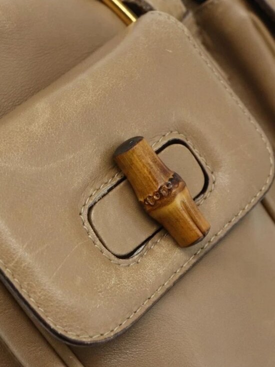 GUCCI Bamboo Backpack Leather Beige Gold 003 1998 0016 Auth main image 5